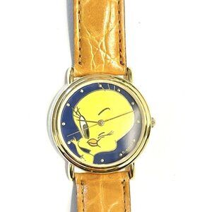 Armitron Winking Tweety Bird Watch 1994 Looney Tunes Gold Tone Leather Vintage